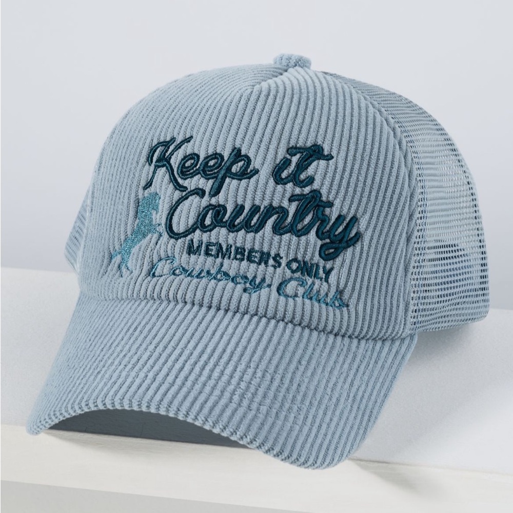 Anthropologie Blue Embroidered Cap